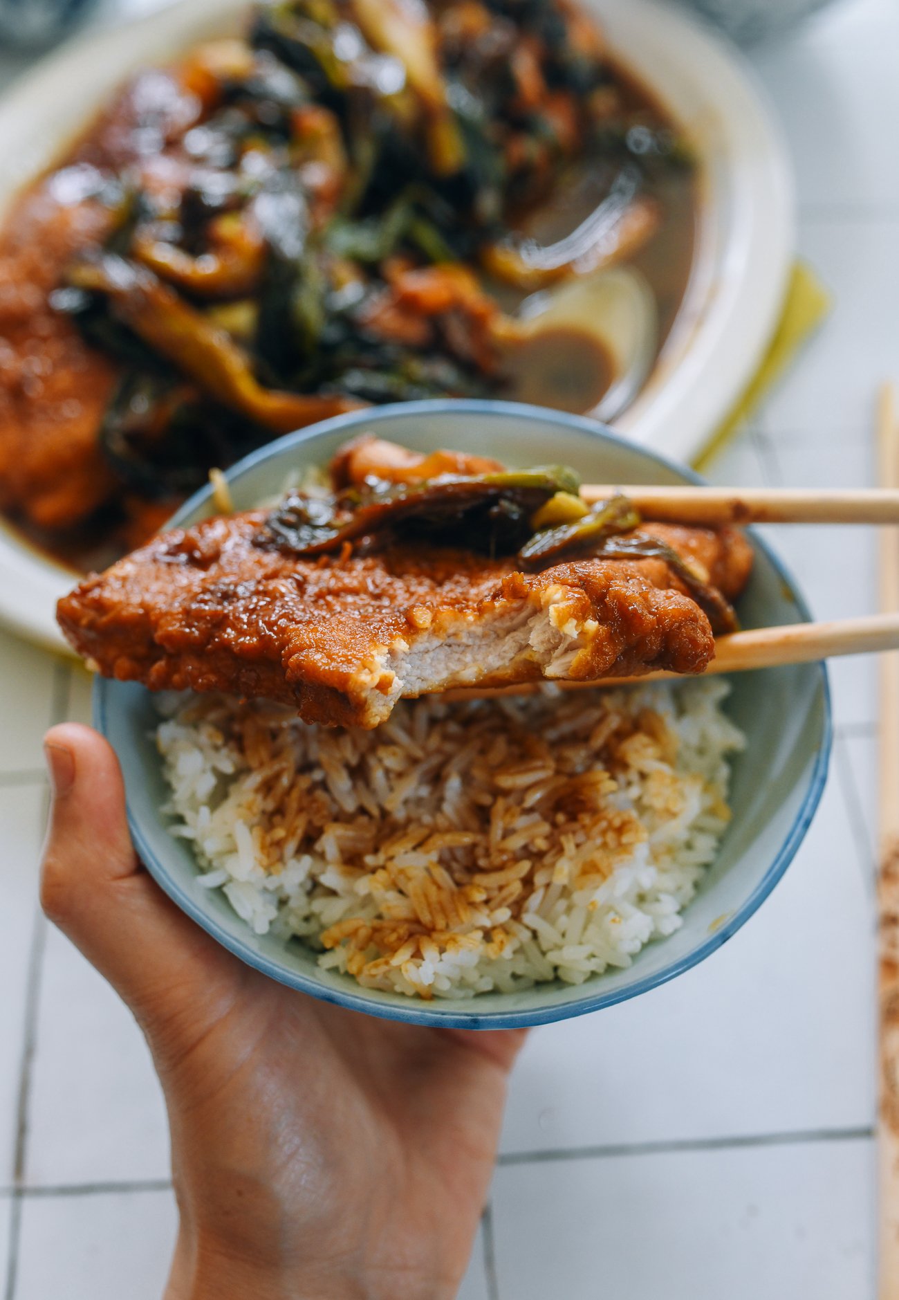 juicy Shanghainese braised pork chop over rice